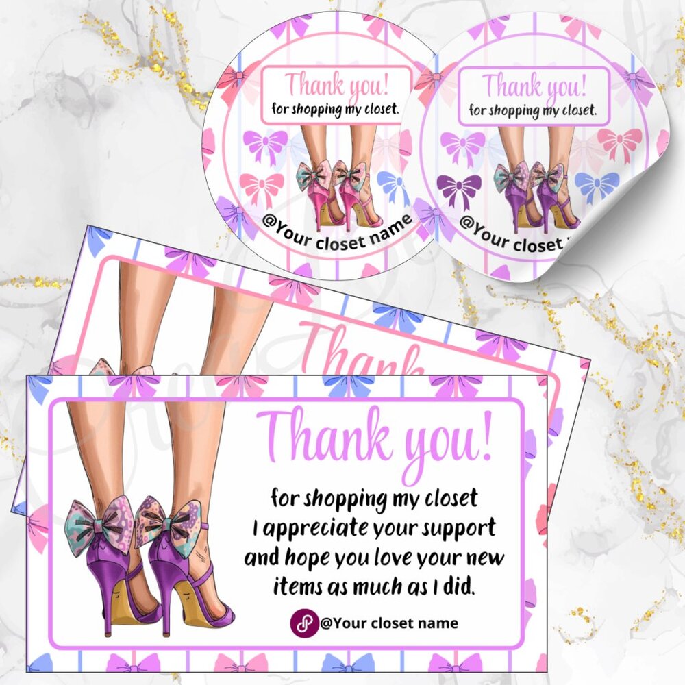 120 Pack Hight Heels Personalized Thank You Cards & Stickers